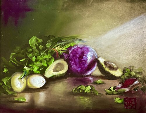 Red Cabbage and Avocado by Julia Bright, 油畫 for Sale on Singulart