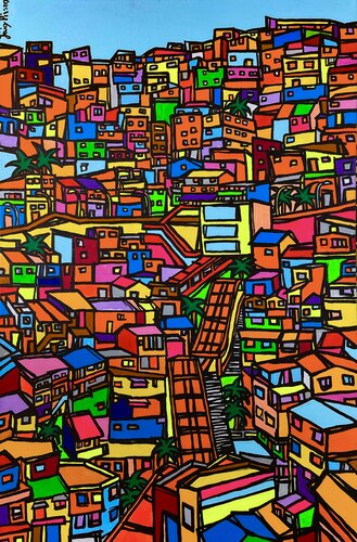 Comuna 13 in Medellín, Colombia I by Claudia Ahrens, Painting for Sale on Singulart