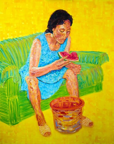 Girl with a watermelon by Van Lanigh, Painting for Sale on Singulart
