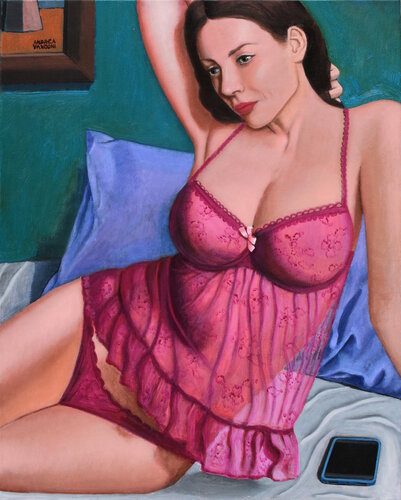Girl With Her Alter Ego - 2 van Andrea Vandoni, Schilderij te koop op Singulart