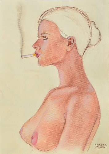 Bust study of a naked woman in profile smoking van Andrea Vandoni, Tekening te koop op Singulart