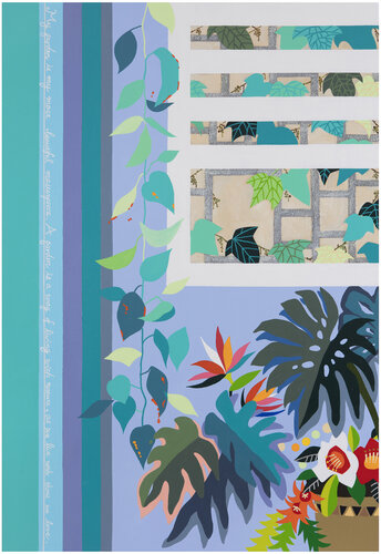 Indoor garden with ivy vines visible out the window di Mia Kim, Pittura in vendita su Singulart