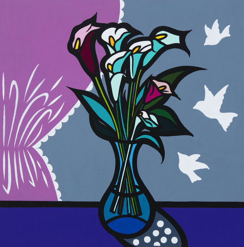 Flower No.6 (Calla Lily In the Blue-Grey Room) di Mia Kim, Pittura in vendita su Singulart
