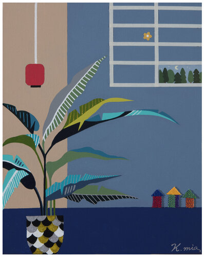 A break with friend, foliage plant di Mia Kim, Pittura in vendita su Singulart