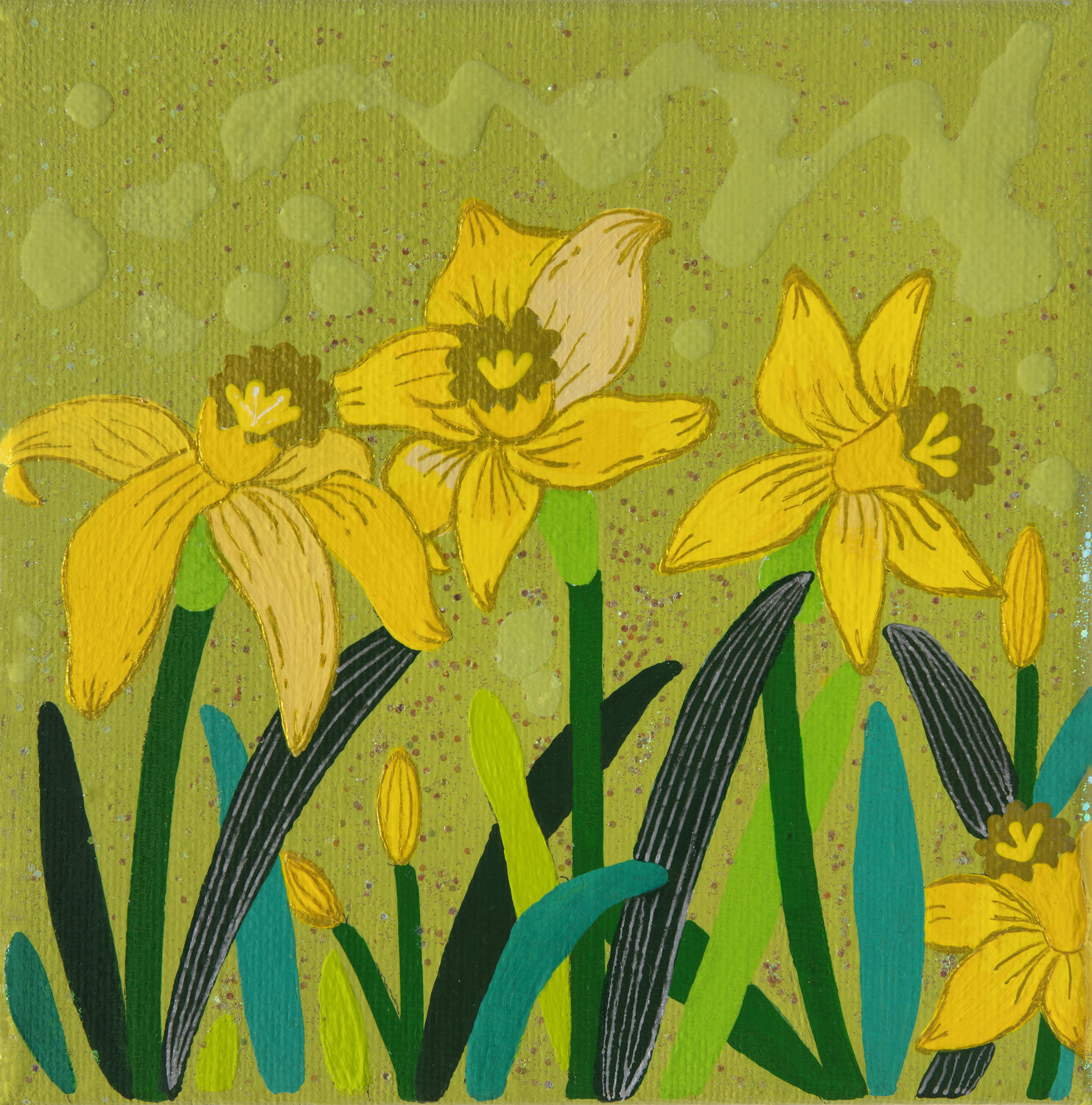 In the garden_Spring (Yellow Narcissus) Mia Kim Originalgemälde zu verkaufen