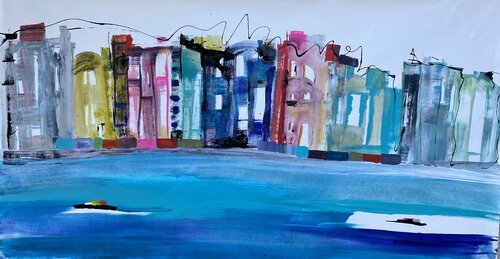 Sailing by the coastline von Gisela Gaffoglio, Malerei kaufen auf Singulart