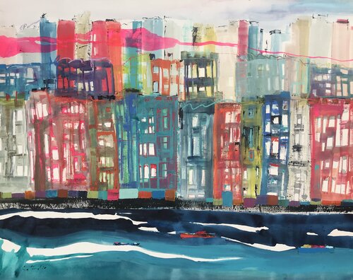Esa increíble ciudad portuaria par Gisela Gaffoglio, Peinture en vente sur Singulart