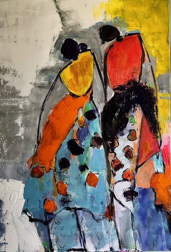 Belles en robes à fleurs di Marie Rouach, Pittura in vendita su Singulart