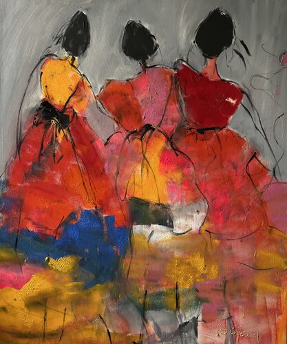 Jeunes filles en robes di Marie Rouach, Pittura in vendita su Singulart
