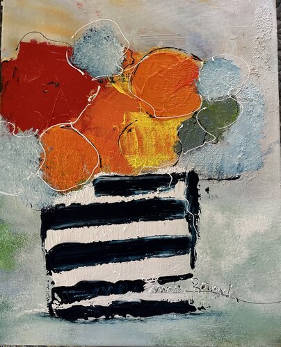 Fleurs et rayures di Marie Rouach, Pittura in vendita su Singulart