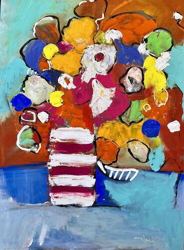 Le vase à rayures di Marie Rouach, Pittura in vendita su Singulart