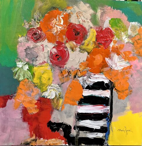 Le vase à rayures 2 di Marie Rouach, Pittura in vendita su Singulart