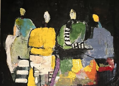 Personnages abstraits sur fond noir di Marie Rouach, Pittura in vendita su Singulart