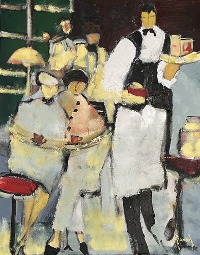 Le serveur du café du coin von Marie Rouach, Malerei kaufen auf Singulart