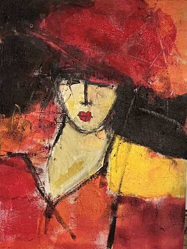 La Dame au chapeau rouge de Marie Rouach, Pintura a la venta en Singulart