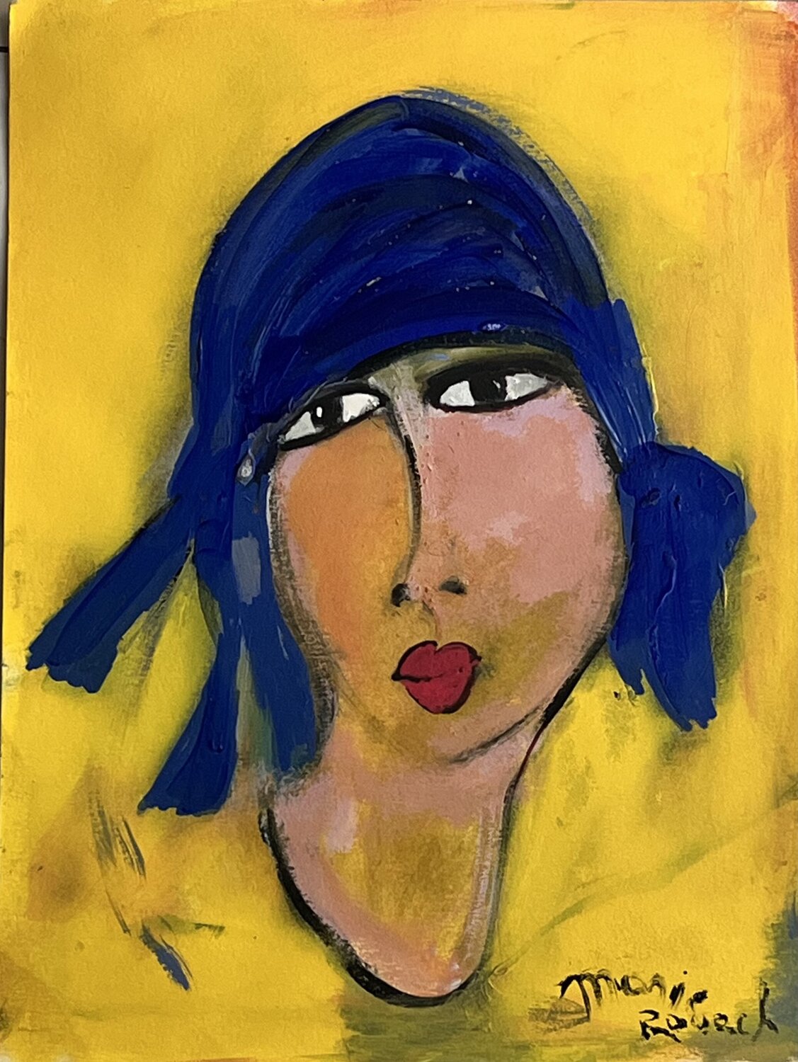 Portrait sur papier cartonné 3 Marie Rouach Dipinto originale in vendita