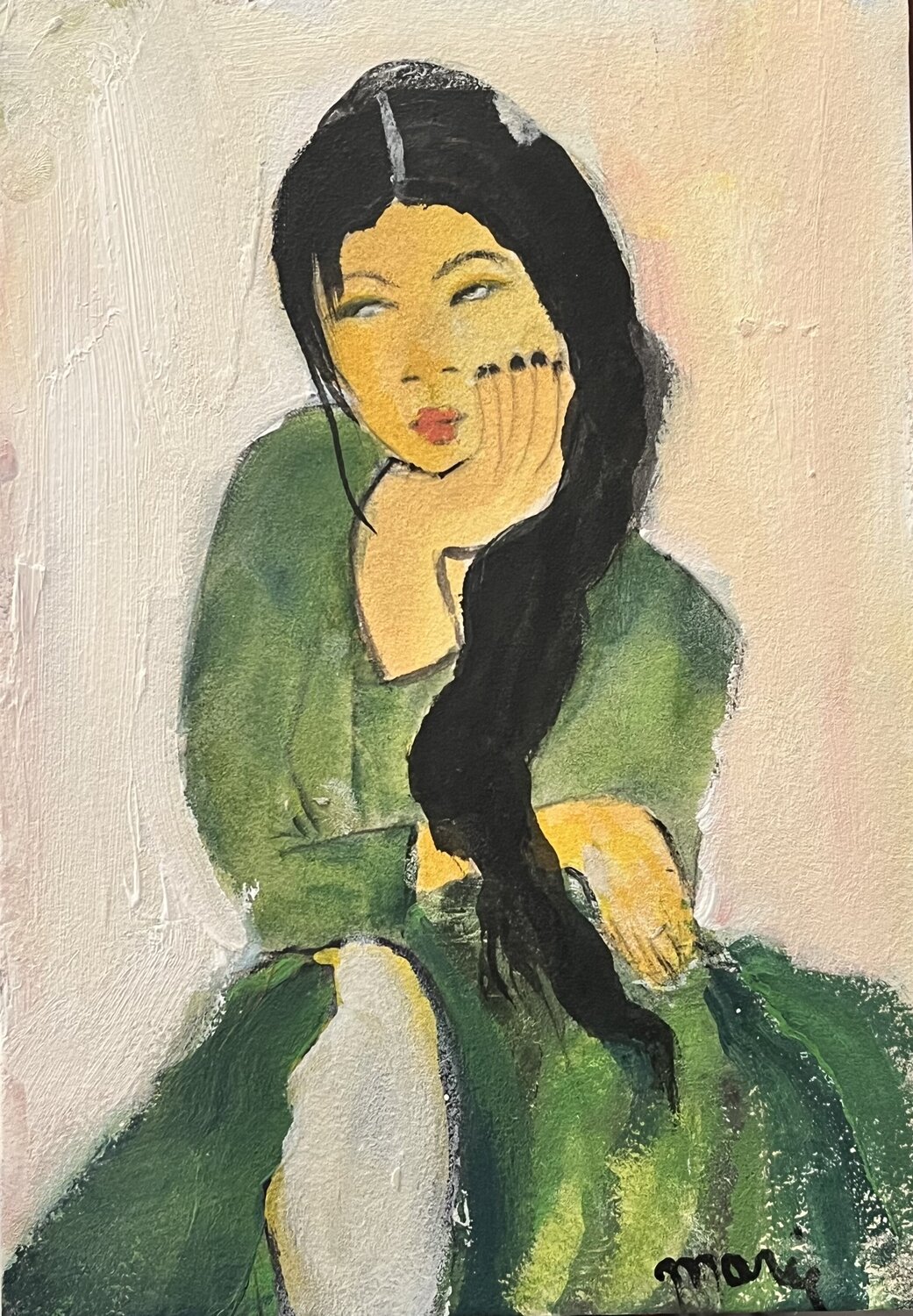 Portrait sur papier cartonné 5 Marie Rouach Dipinto originale in vendita