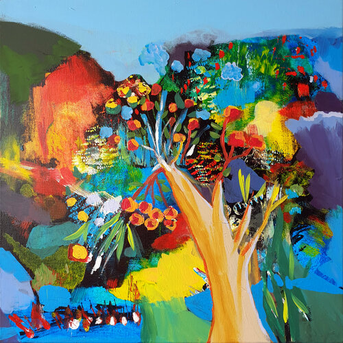 Paysage en feu avec un arbre von Philippe Abril, Malerei kaufen auf Singulart