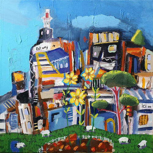 Les villes à la campagne par Philippe Abril, Peinture en vente sur Singulart