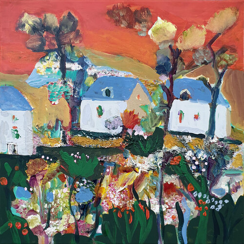 Trois maisons dans un jardin di Philippe Abril, Pittura in vendita su Singulart