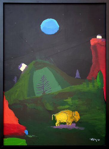 Blue moon, yellow buffalo van Philippe Abril, Schilderij te koop op Singulart