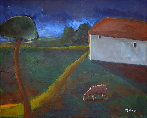 Nocturne au mouton by Philippe Abril, Painting for Sale on Singulart