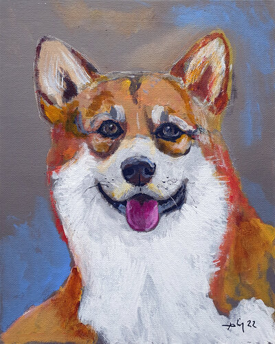Welsh Corgi par Philippe Abril, Peinture en vente sur Singulart