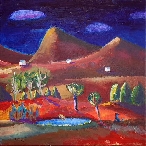Lion et chien by Philippe Abril, Painting for Sale on Singulart
