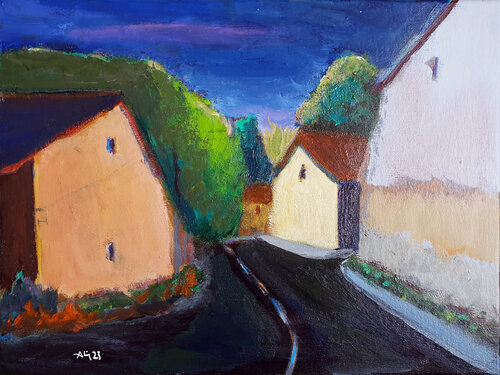 Soir au village di Philippe Abril, Pittura in vendita su Singulart
