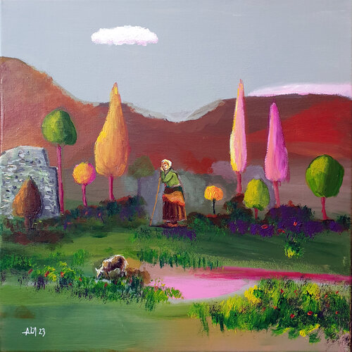 Bergère à l'unique mouton par Philippe Abril, Peinture en vente sur Singulart