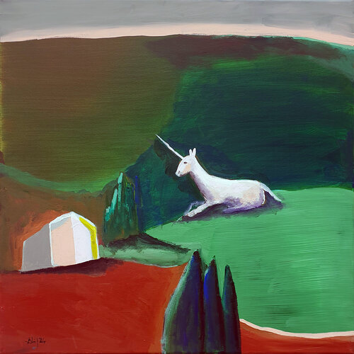 Licorne sur une colline van Philippe Abril, Schilderij te koop op Singulart