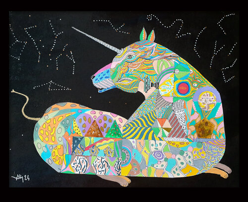 Licorne géométrique van Philippe Abril, Schilderij te koop op Singulart
