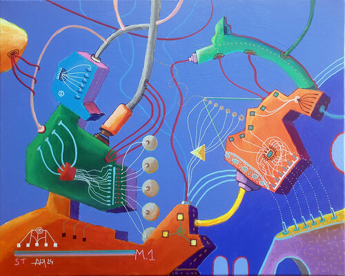Machine pour essayer quelque chose... di Philippe Abril, Pittura in vendita su Singulart