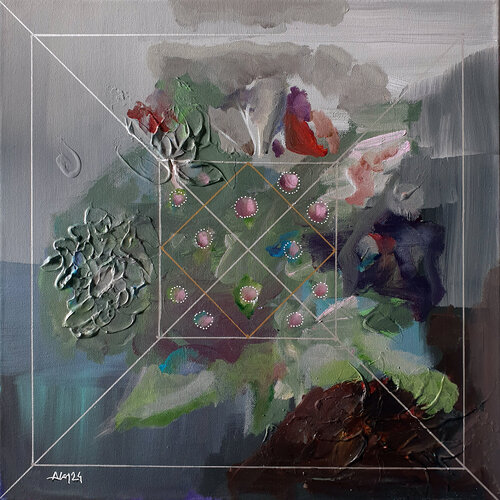 Carré gris-vert van Philippe Abril, Schilderij te koop op Singulart