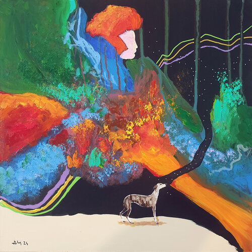 Jeune fille au lévrier di Philippe Abril, Pittura in vendita su Singulart