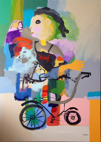 Zoé et ses jouets di Philippe Abril, Pittura in vendita su Singulart