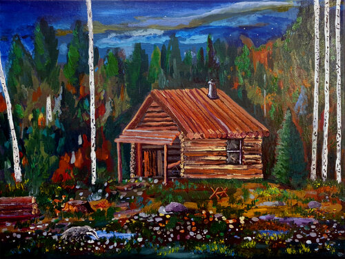 Cabane rondins par Philippe Abril, Peinture en vente sur Singulart