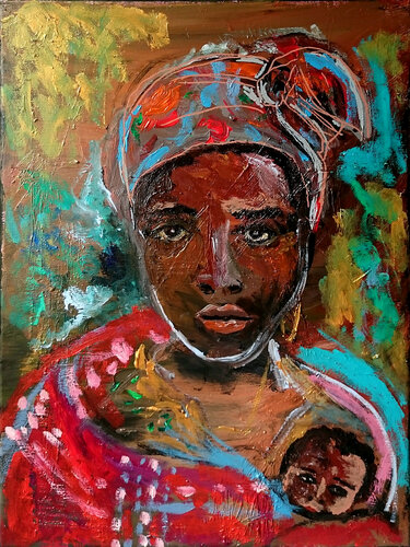 Jeune femme à l'enfant di Philippe Abril, Pittura in vendita su Singulart