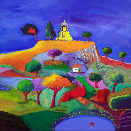 Le Bouddha jaune by Philippe Abril, 油畫 for Sale on Singulart