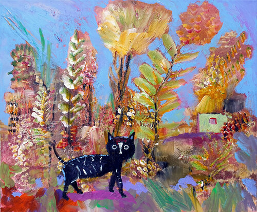 Petit chat (hommage à Bill Traylor) di Philippe Abril, Pittura in vendita su Singulart