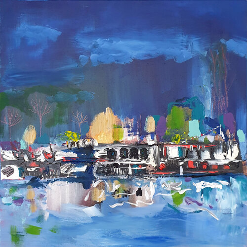 Péniche à Nogent di Philippe Abril, Pittura in vendita su Singulart