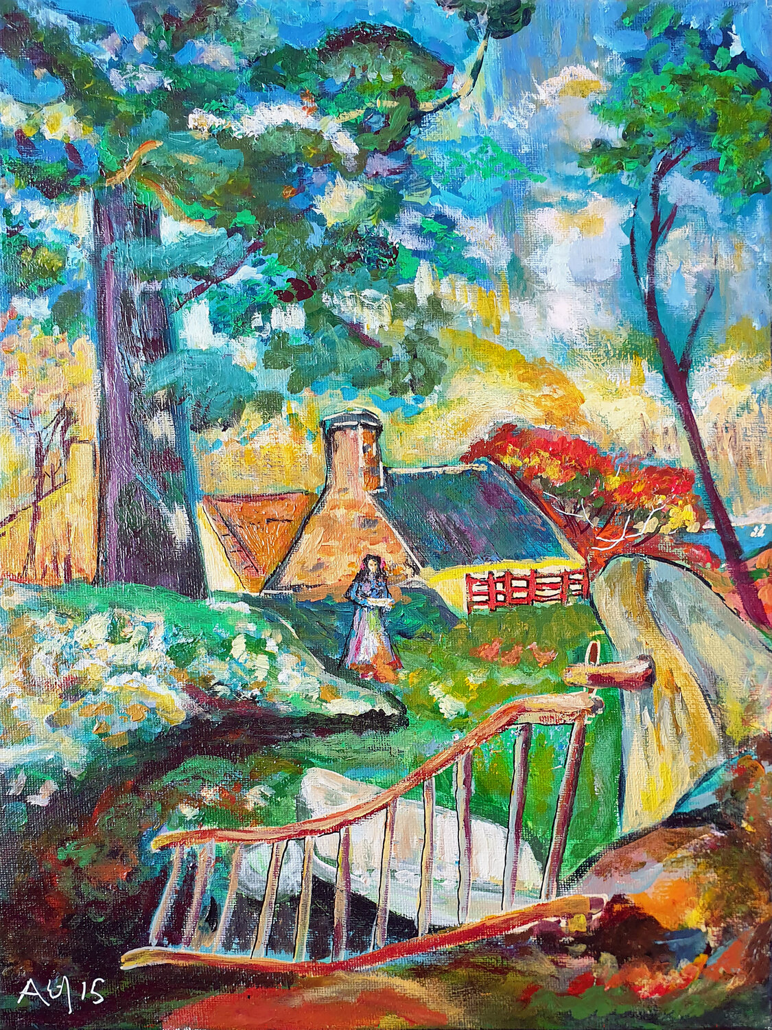 La barrière (d'après Gauguin) Philippe Abril Dipinto originale in vendita