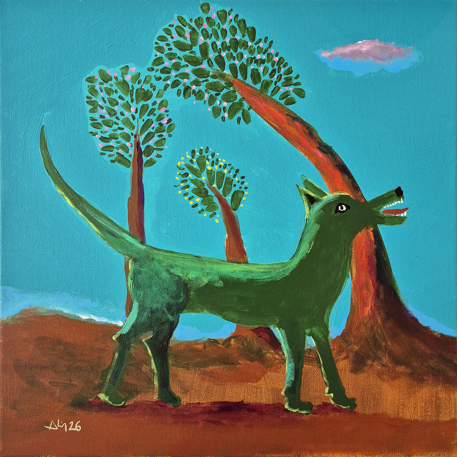 Chien vert Philippe Abril Peinture originale à vendre