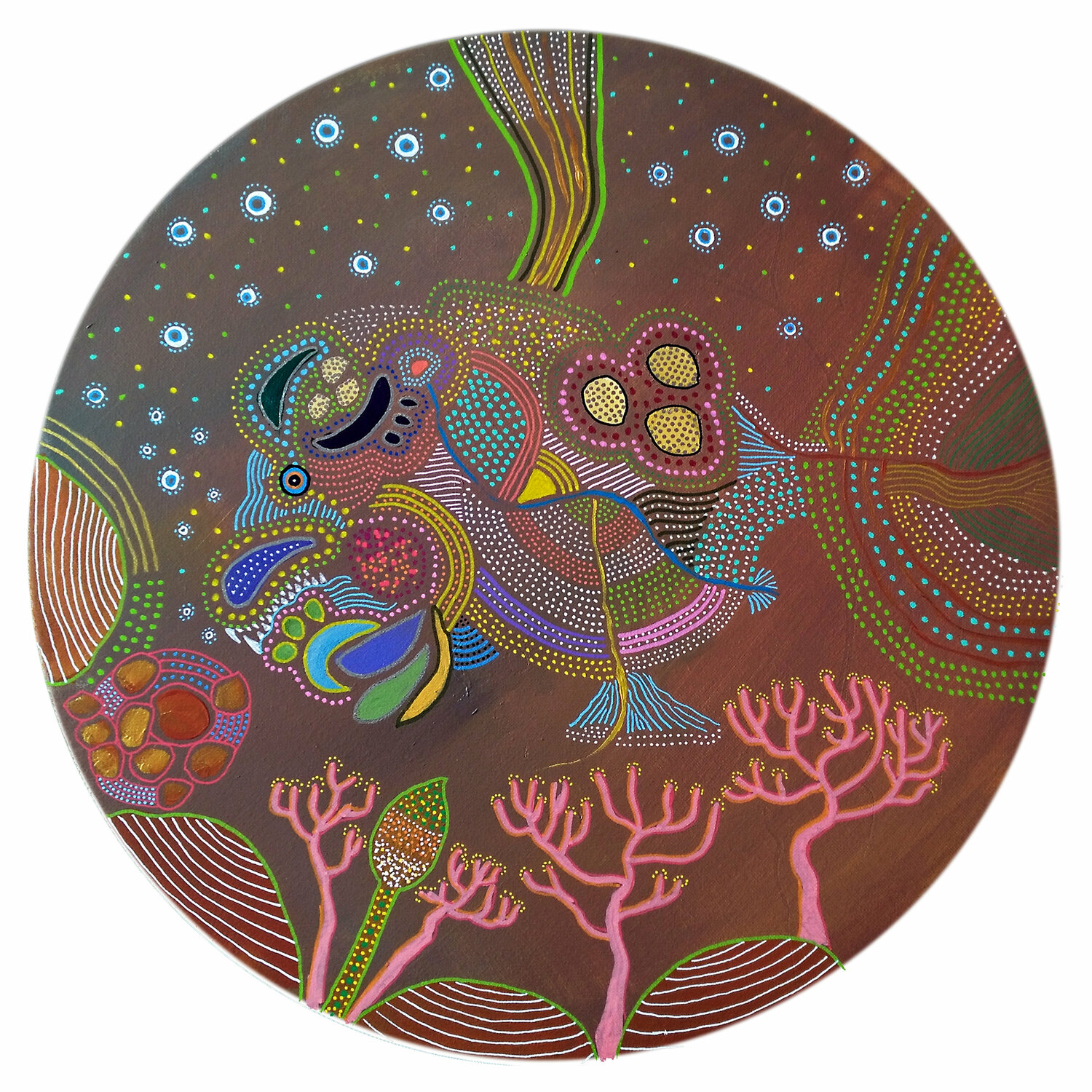 Ancestral poisson ( Tondo - châssis cercle) Philippe Abril