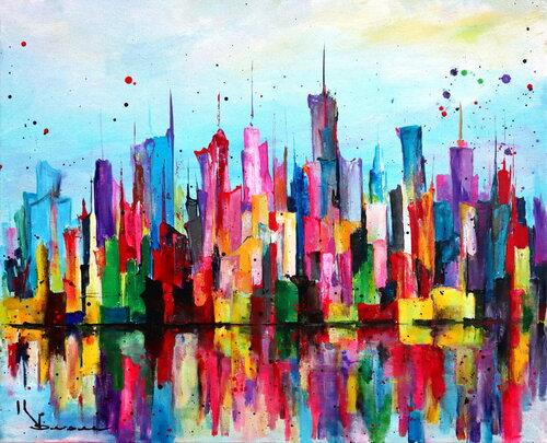 New York sous le ciel bleu di Kspersee, Pittura in vendita su Singulart