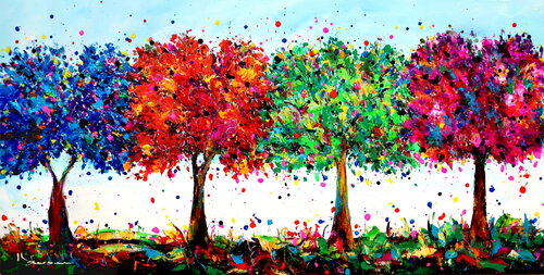 Quatre arbres sous le ciel bleu di Kspersee, Pittura in vendita su Singulart