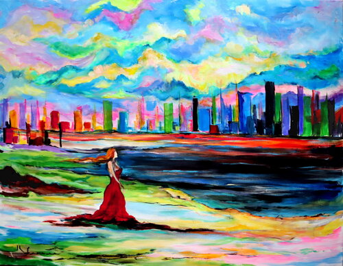 Femme en rouge à New York von Kspersee, Malerei kaufen auf Singulart