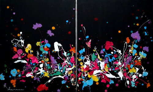 Fleurs dansantes la nuit-Diptyque van Kspersee, Schilderij te koop op Singulart