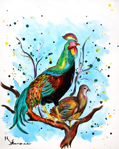 Coq et poule di Kspersee, Pittura in vendita su Singulart