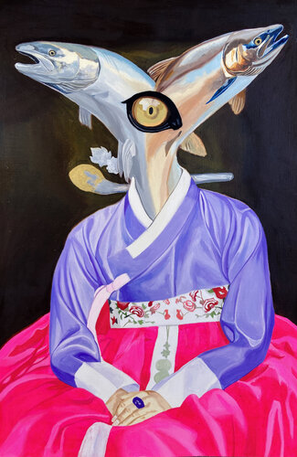 Twin Fish girl di Su Hyun Kim, Pittura in vendita su Singulart